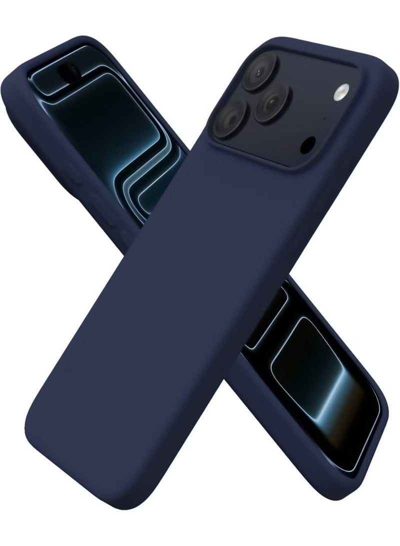 متوافق مع هاتف iPhone 17 Pro Max، جراب رفيع من السيليكون السائل، 4 طبقات من المطاط الهلامي الناعم، جراب حماية للهاتف مقاوم للصدمات مع بطانة من الألياف الدقيقة المضادة للخدش (أزرق منتصف الليل) - Image 1